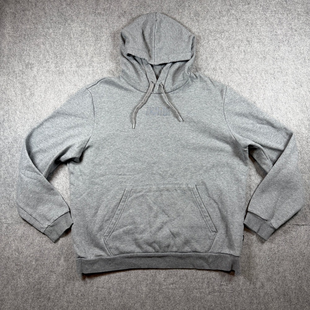Puma Mens Pullover Hoodie XL Gray Embroidered Logo Fleece Sweatshirt